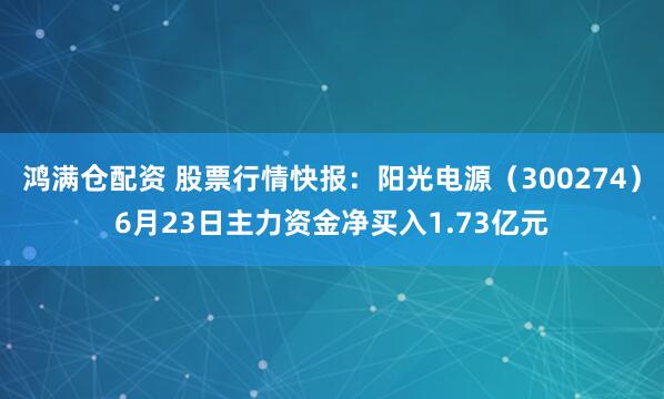 鸿满仓配资 股票行情快报：阳光电源（300274）6月23日主力资金净买入1.73亿元